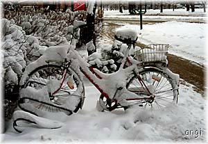 verschneites Fahrrad